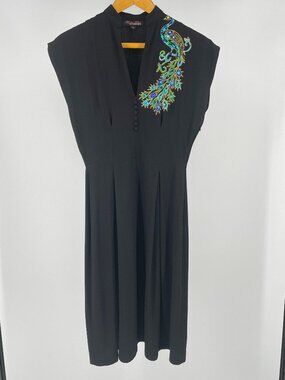 Trashy Diva Candice Gwinn 4 Black Peacock Embroidered Rayon Crepe Midi Dress